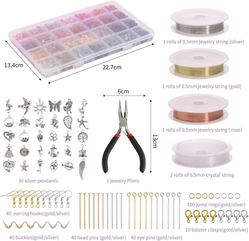 QUEFE 1800pcs 56 Colors Crystal Beads, Ring Making Kit, Gemstone Chip Beads Irregular Natural Stone with Jewelry Making Supplies for DIY Craft Bracelet Necklace Earrings, Craft Gifts - Image 2